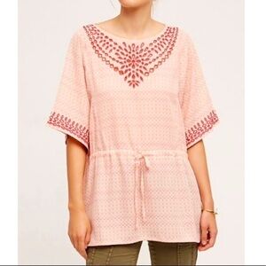 ANTHROPOLOGIE ONE SEPTEMBER Pink Embroidered Top Size S